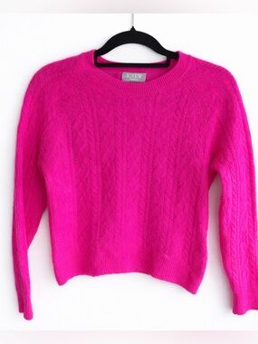 J. Crew 100% Cashmere Sweater Hot Pink Cable Knit Crewneck XS